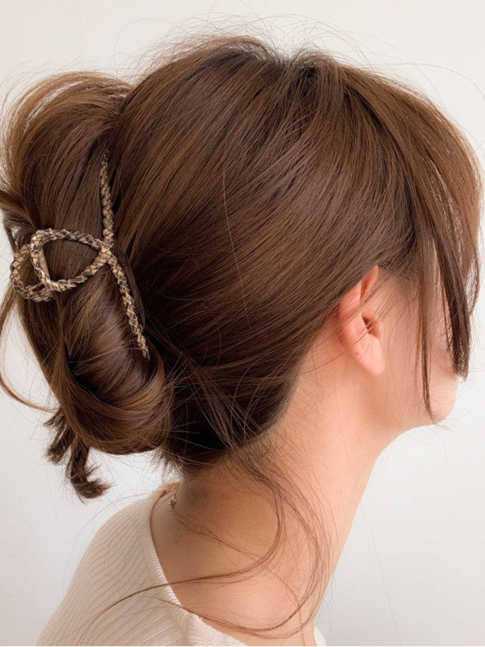 New🌟Anthropologie-Braided PYTHON Print Hair Tie - Beige & Black